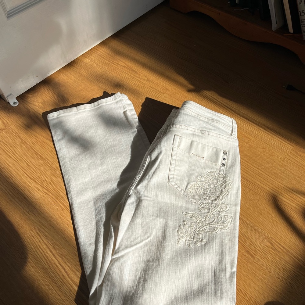 Chico's Platinum Ivory Embroidered Straight Leg Jeans - Picture 2 of 6